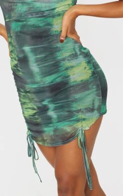 Green Tie Dye Print Strappy Ruched Tie Hem Bodycon Dress -Cheap Glamarish Store cecb5fe21e68f0b7f98a44163df823bcb617b4a7 cmo2064 4