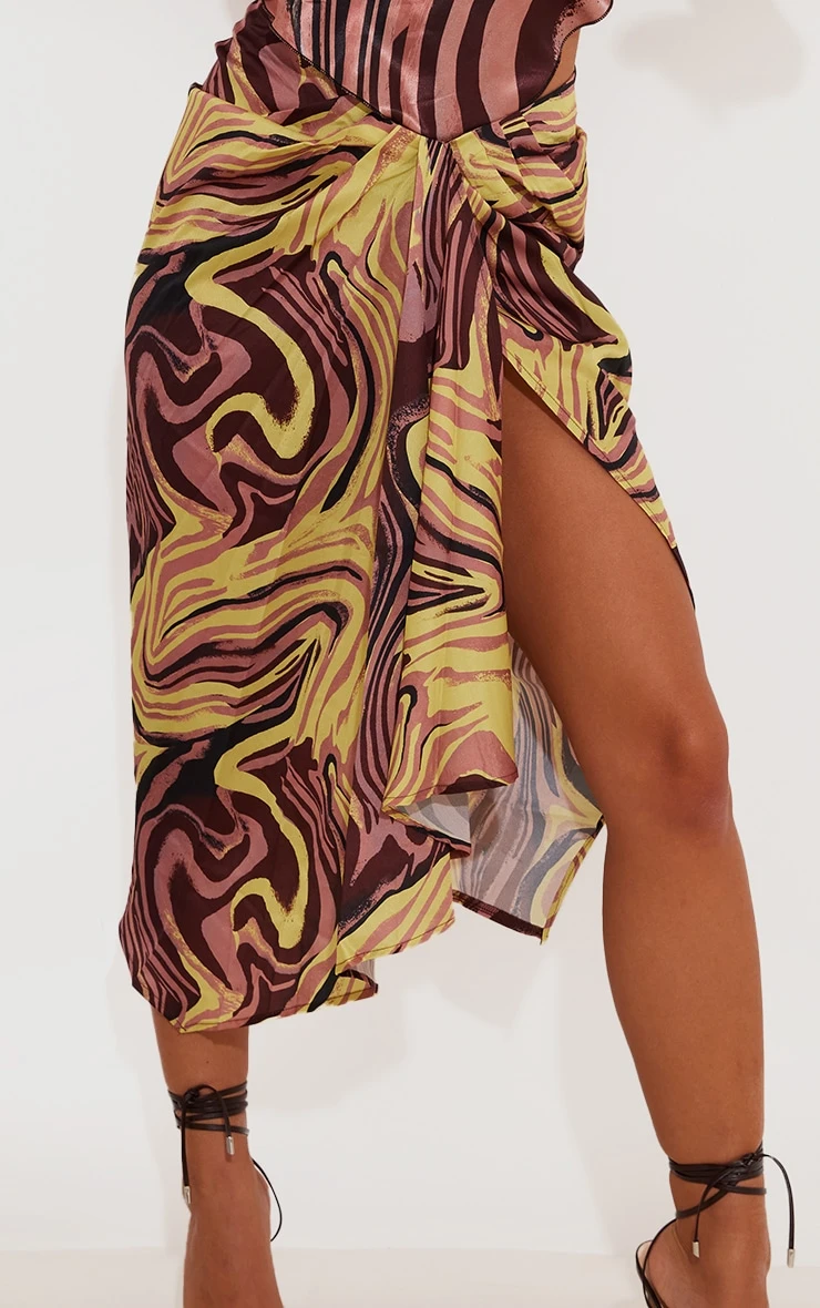 Mocha Printed Woven Open Drape Front Midi Skirt 6 Mocha Printed Woven Open Drape Front Midi Skirt - Image 4