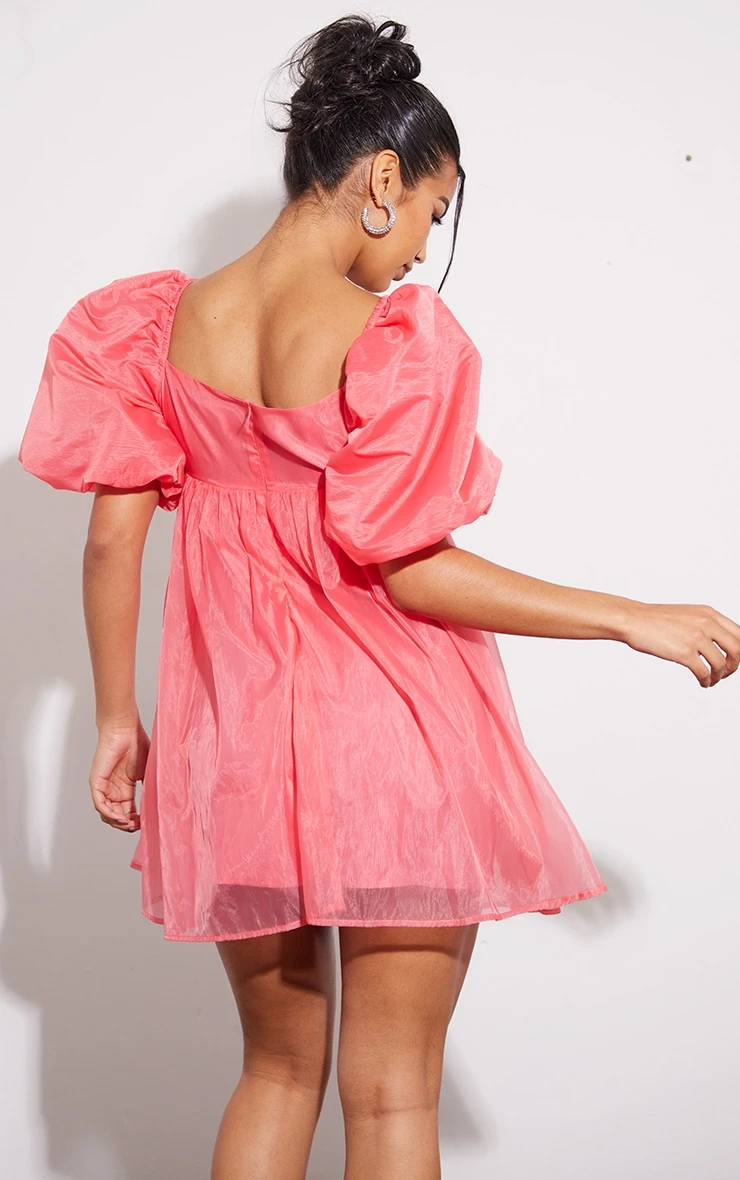 Pink Puff Sleeve Organza Shift Dress 4 Pink Puff Sleeve Organza Shift Dress - Image 2