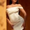 White Linen Look Draped Bardot Corset Bodycon Dress -Cheap Glamarish Store d531733b59237a5dda5f2f56e15e6e1bdb963c2d cne1016 1