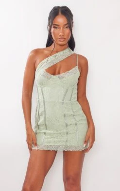Sage Lace Binding Detail Underwired Bodycon Dress