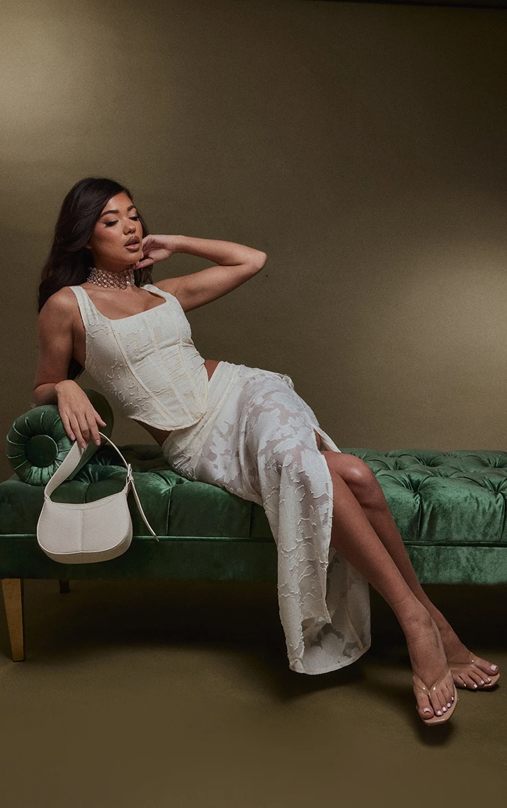 Cream Floral Applique Low Rise Maxi Skirt 6 Cream Floral Applique Low Rise Maxi Skirt - Image 4