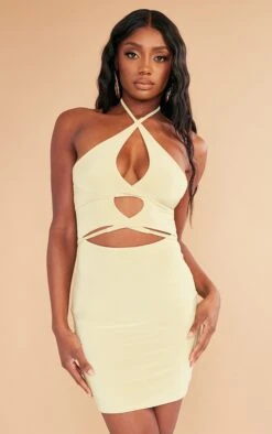 Sage Slinky Cross Strap Detail Halter Bodycon Dress