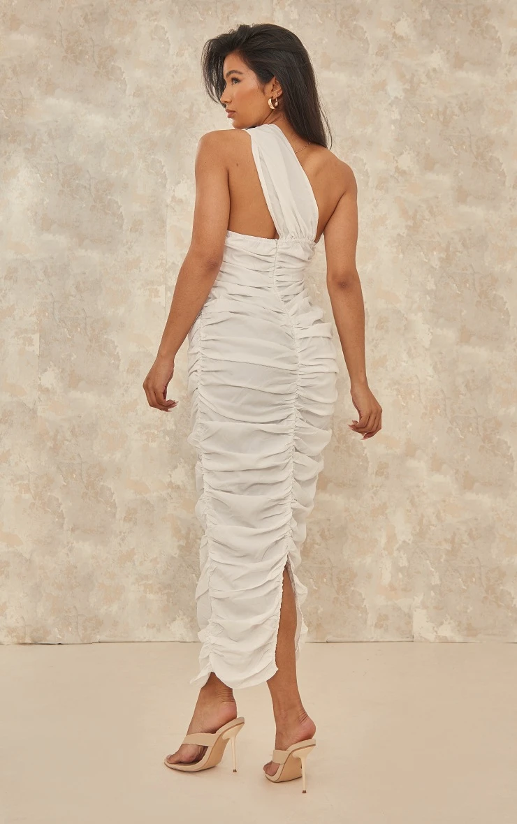 White Knot One Shoulder Ruched Midaxi Dress 4 White Knot One Shoulder Ruched Midaxi Dress - Image 2