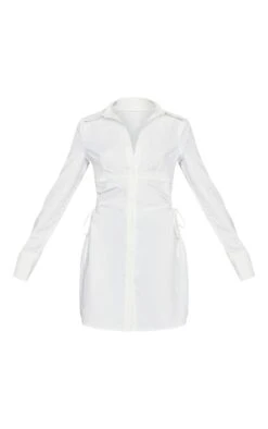 White Woven Ruched Cut Out Detail Shirt Dress -Cheap Glamarish Store ddae07caf72e9f0b6a72d89304005c4df2e90829 cne1434 5