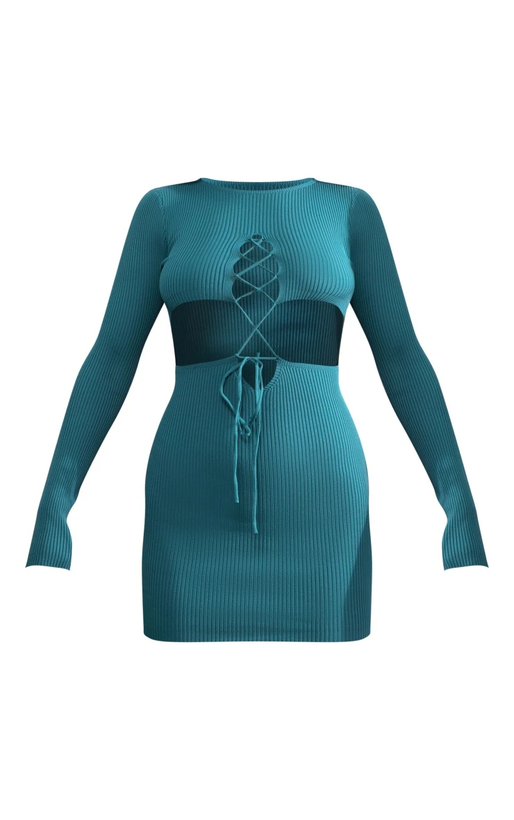 Emerald Green Rib Knit Lace Up Front Dress 7 Emerald Green Rib Knit Lace Up Front Dress - Image 5