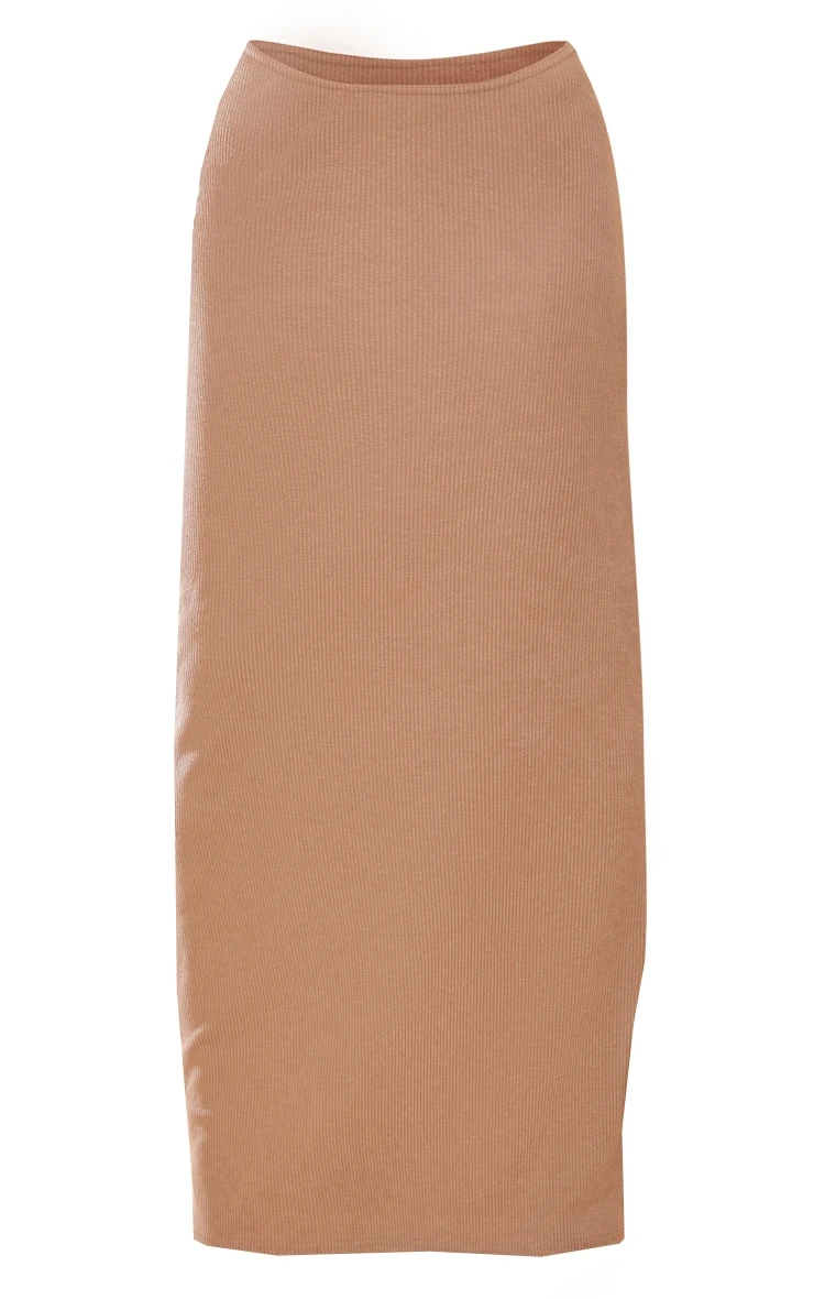 Taupe Crinkle Rib Curved Waist Maxi Skirt 7 Taupe Crinkle Rib Curved Waist Maxi Skirt - Image 5