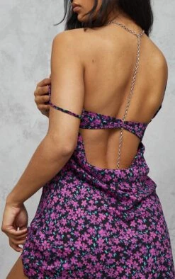 Purple Ditsy Floral Underwired Drape Back Shift Dress -Cheap Glamarish Store deecec106ac380b403be962647ebcd33365abdef cnd4302 4