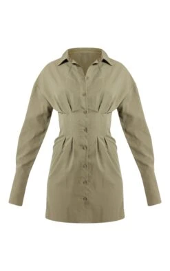 Sage Khaki Corset Waist Shirt Dress -Cheap Glamarish Store e24d593388b5e07285db8764f9652fac218094f4 cnc7002 5