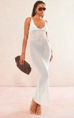 White Crochet Panels Strappy Maxi Dress