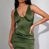 Khaki Satin Plunge Detail Ruched Skirt Bodycon Dress -Cheap Glamarish Store e323db9884c5170640a808ed659ae0c2c6264e0f cnc7796 1