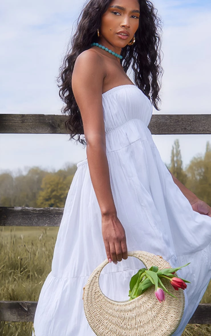 White Bandeau Cut Out Back Floaty Maxi Dress 6 White Bandeau Cut Out Back Floaty Maxi Dress - Image 4