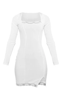 Cream Ribbed Lace Detail Long Sleeve Bodycon Dress -Cheap Glamarish Store e74357ad91eb0dfd31e34bc7697ac5ec316775cb cnd4086 5