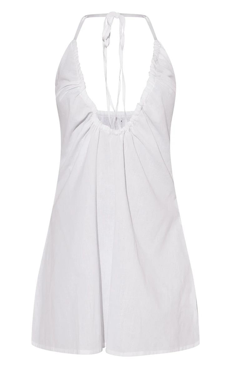 White Linen Look Strappy Back Detail Swing Dress 7 White Linen Look Strappy Back Detail Swing Dress - Image 5