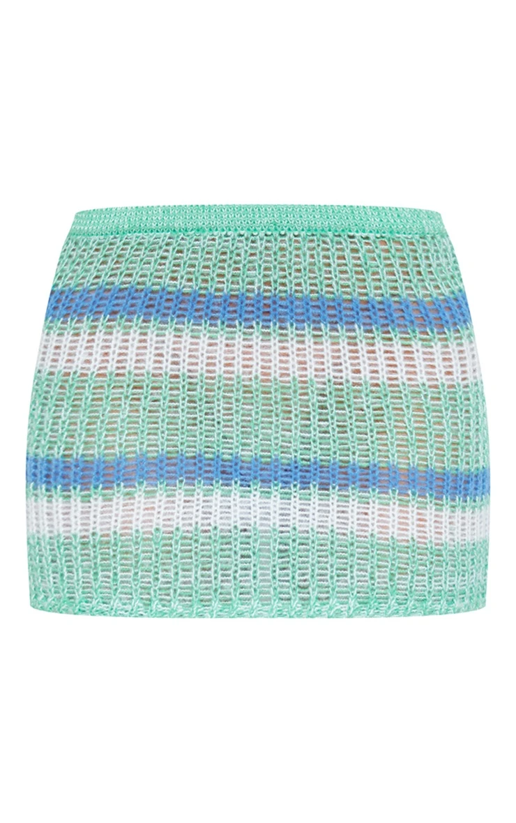 Green Open Knit Striped Micro Mini Skirt 8 Green Open Knit Striped Micro Mini Skirt - Image 6