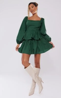 Forest Green Cotton Tie Back Tiered Long Sleeve Shift Dress -Cheap Glamarish Store e90906bdd0857fe0c5ebb986231c328aa9dd89da cnb4798 3