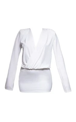 White Satin Plunge Oversized Shoulder Pad Shirt Dress -Cheap Glamarish Store ebf9b57bfb58eb36161a81c9fc9d5a79de91ae52 cnc7686 5