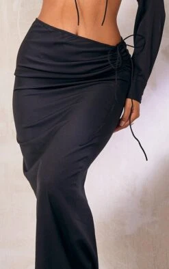Black Woven Ruched Tie Front Maxi Skirt -Cheap Glamarish Store ec498073e157289bbec43d76b521719fdff97540 cmq1355 4