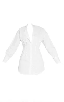 White Fitted Waist Long Sleeve Button Shirt Dress -Cheap Glamarish Store ee97595514e8b9e7b1267511fbac37163e8dd323 cmt6175 6