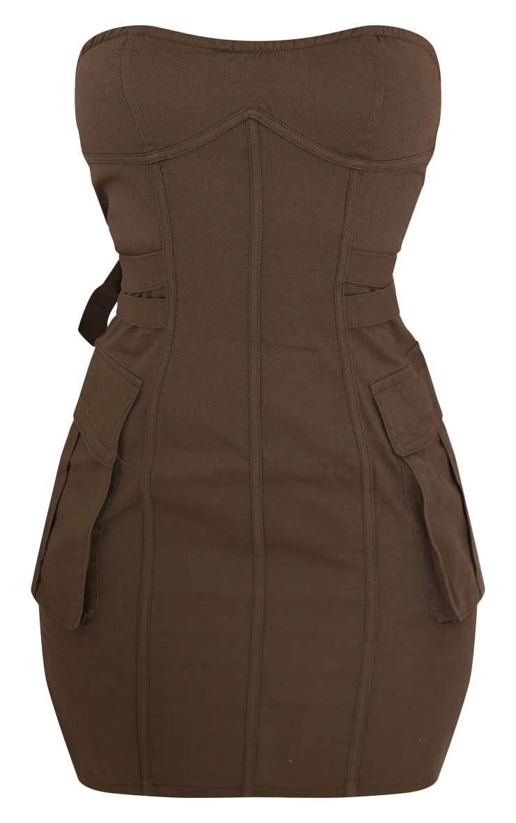 Dark Khaki Cargo Bandeau Binding Pocket Detail Bodycon Dress 7 Dark Khaki Cargo Bandeau Binding Pocket Detail Bodycon Dress - Image 5