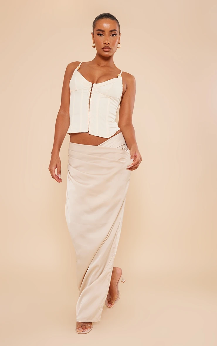 Champagne Satin Cowl Front Maxi Skirt 3 Champagne Satin Cowl Front Maxi Skirt