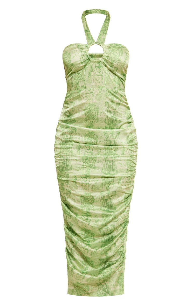 Lime Renaissance Print Satin Ring Corset Detail Midaxi Dress 7 Lime Renaissance Print Satin Ring Corset Detail Midaxi Dress - Image 5