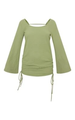 Sage Khaki Textured Satin Ruched Side Backless Bodycon Dress -Cheap Glamarish Store f22e274f493d1363646af32879ee525c7ecc5350 cnd1229 5