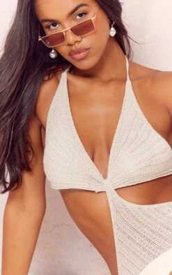 Cream Halter Neck Tie Crochet Dress -Cheap Glamarish Store f59386d407de5249880ef8ef950229e57a165cde cna1247 5