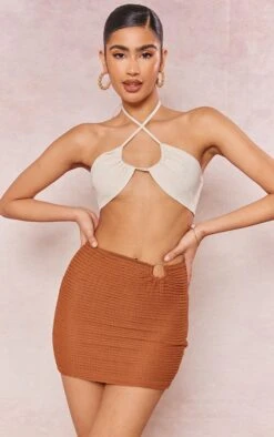 Chocolate Textured Jersey Ring Detail Mini Skirt