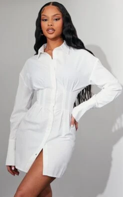 White Corset Waist Shirt Dress