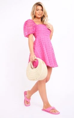 Hot Pink Oversized Gingham Puff Sleeve Shift Dress -Cheap Glamarish Store faccc9256247ba1e16144d4c67185306729e2f14 cne2995 3