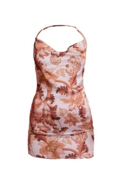 White Floral Satin Cowl Neck Bodycon Dress -Cheap Glamarish Store faf51ac071f5f247dbdbdd6424b74634ecc42bd3 cne1011 5