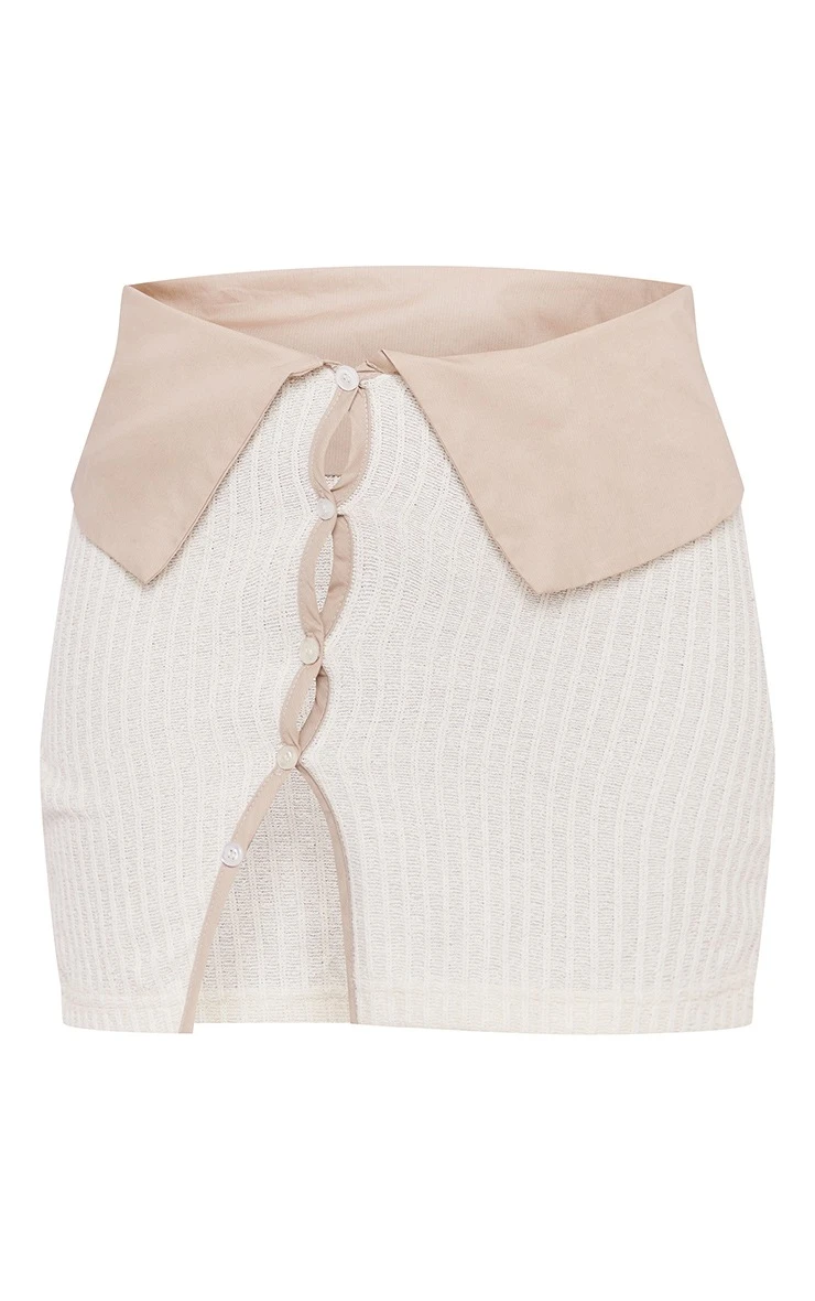 Cream Textured Laddered Fold Over Button Mini Skirt 8 Cream Textured Laddered Fold Over Button Mini Skirt - Image 6