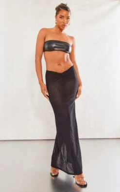 Black Laddered Jersey Knot Front Maxi Skirt